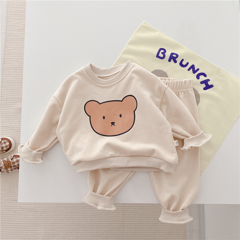 Children Spring Clothes Set Cute Bear Baby Boy Girl Soft Cotton Tops Pants 2pcs Toddler Kids Clothes