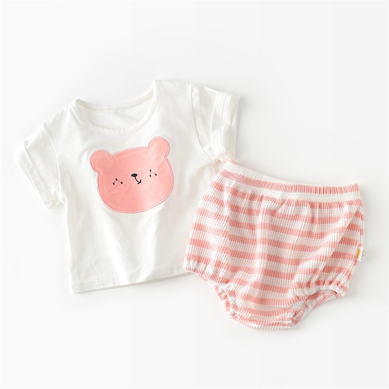 Infant clothing sets 2022 summer girl boy T-shirt shorts 2pcs suit baby kids outfits cartoon bear cotton baby clothes