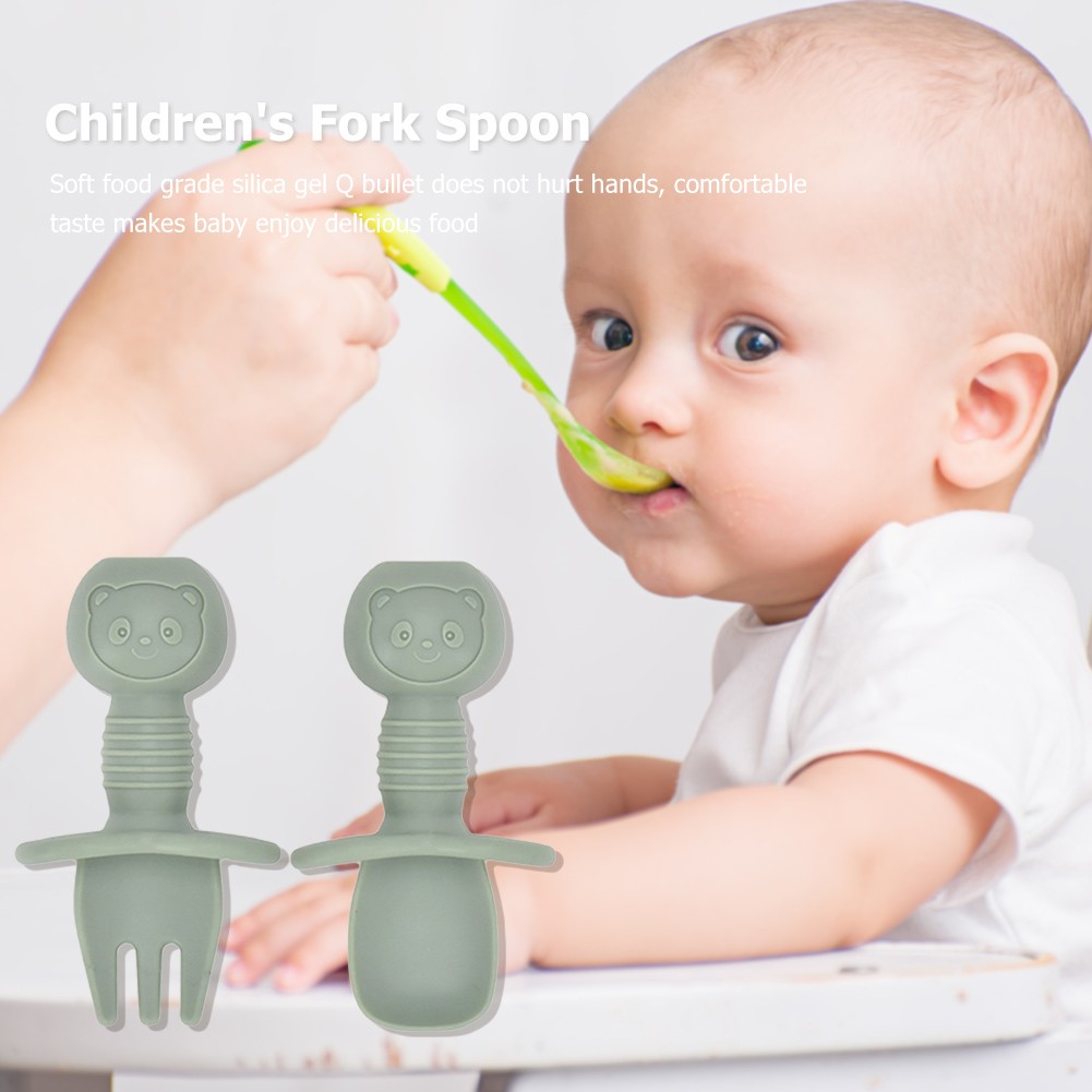 New Predator Predator Baby Training Silicone Fork Spoons Short Fork Spoon Handle Learning Artifact Silicone Soft Fork Spoons Kids