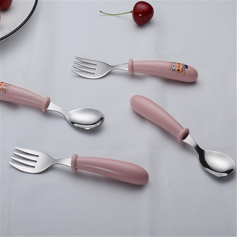 Baby gadgets cutlery set children utensils stainless steel baby dinnerware cutlery cartoon infant food feeding spoon fork