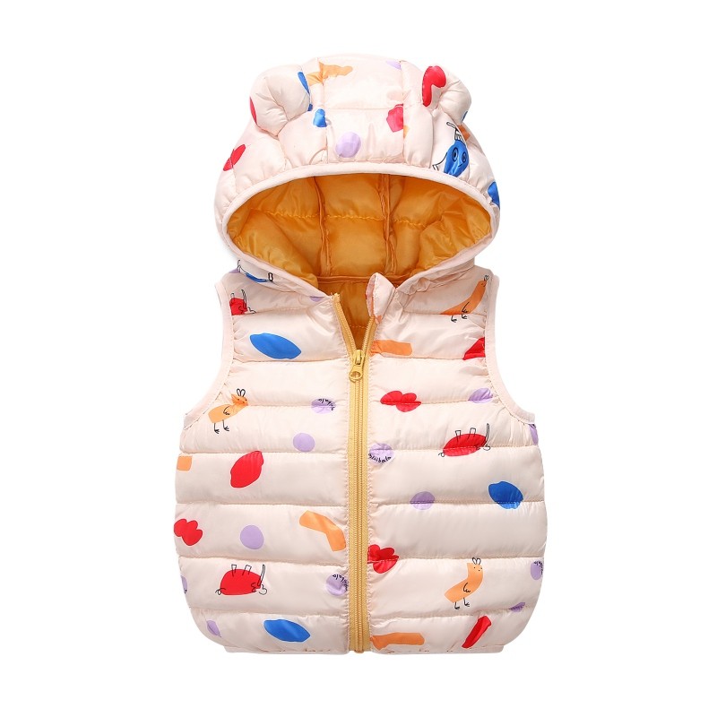 Baby Boy Winter Down Vest Cute Ear Hooded Puffer Vest Cartoon Lightweight Waistcoat Vest For Baby Girls Boys 6M-6Y