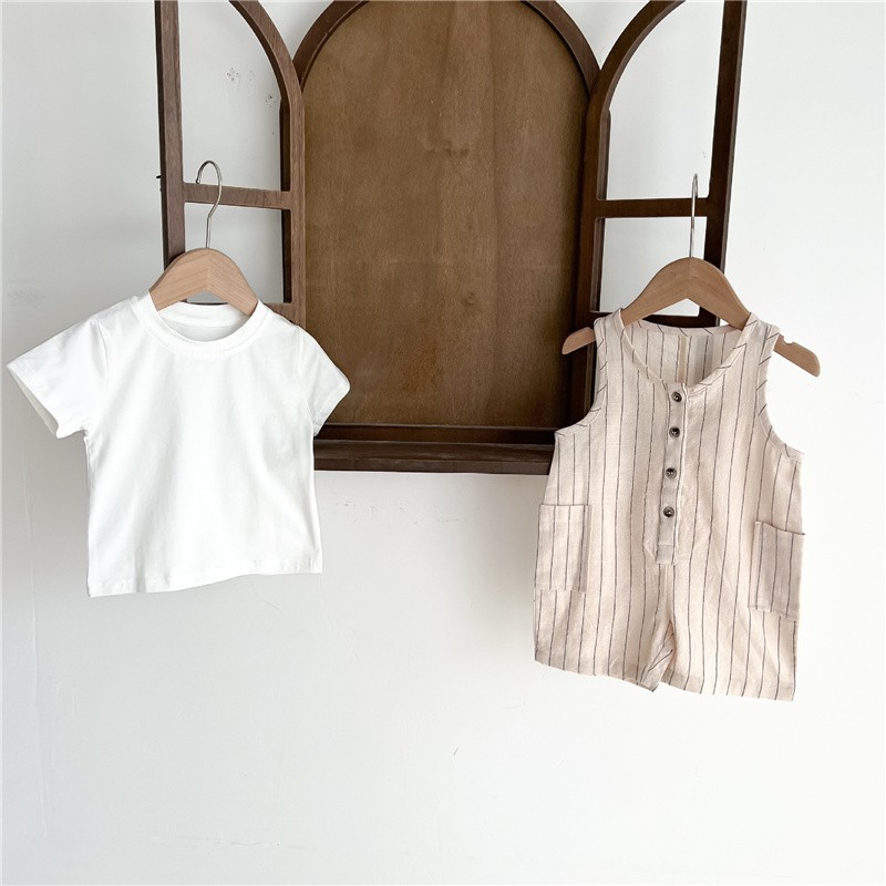 2pcs Toddler Girl Clothes Set Baby Boys Girls White Sleeveless T-shirt Jumpsuit Summer Fashion Baby Clothes