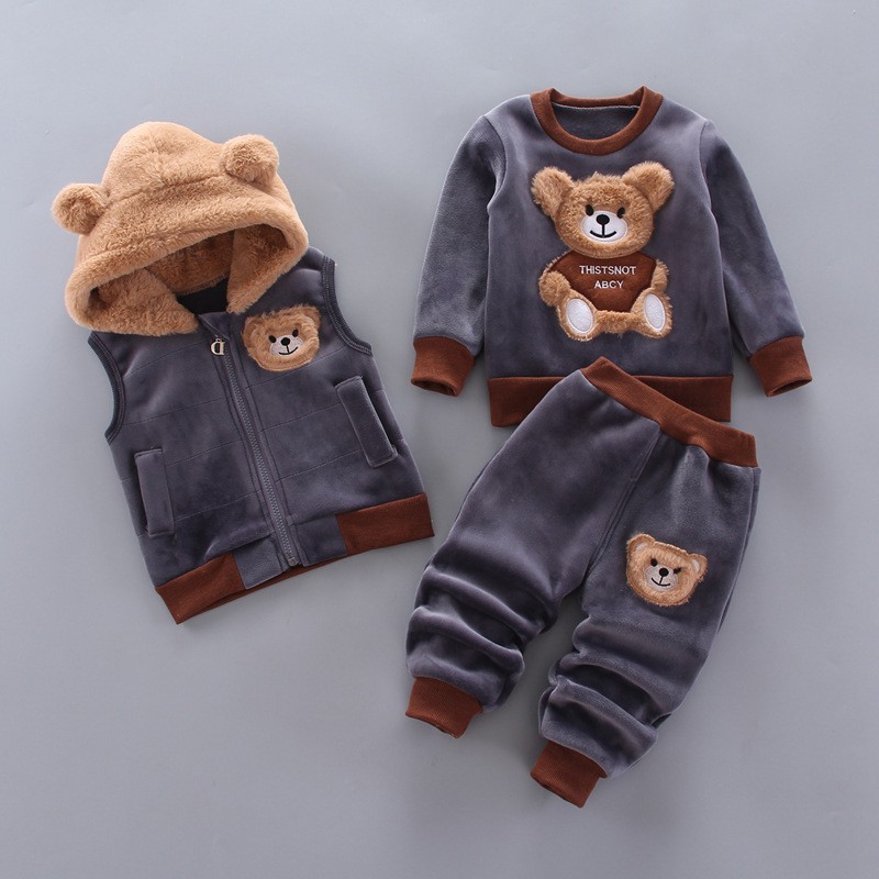 Baby Boys Girls Warm T-shirt Waistcoat Pants Set Infant Clothing Kids Overalls Tracksuit Children Tracksuit Toddler Clothe