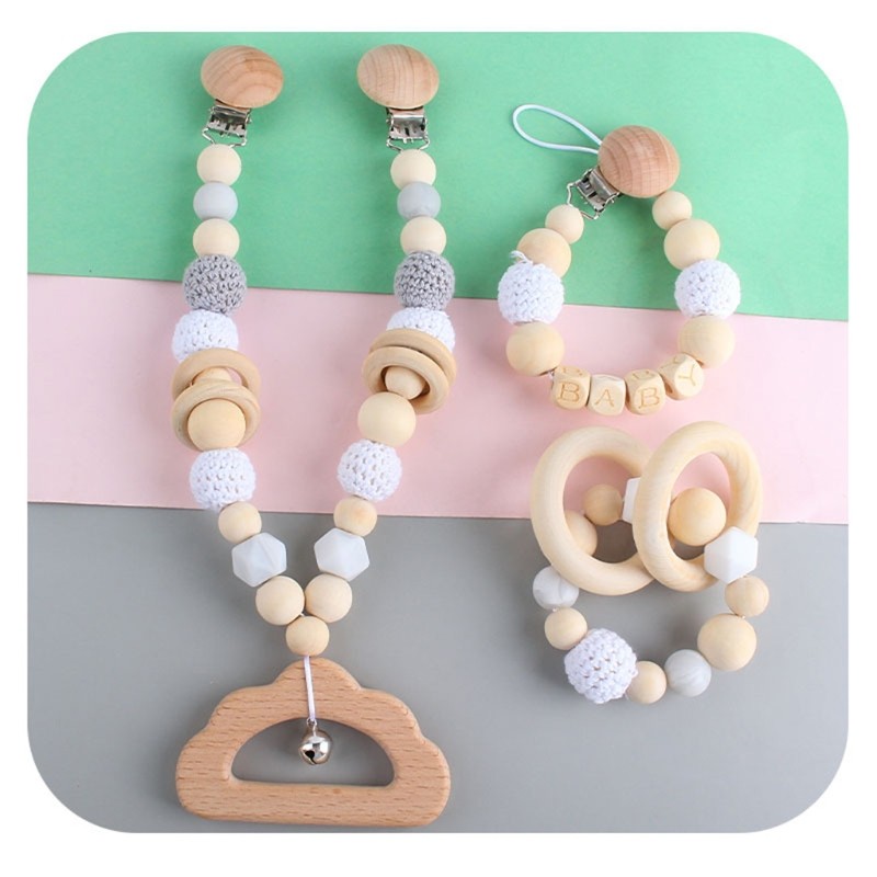 Teether Teething Pendant Clip Hanging Plush Car Pacifier Chain Pram Mobile Wooden Rattle Nursing Molar Infant Soother