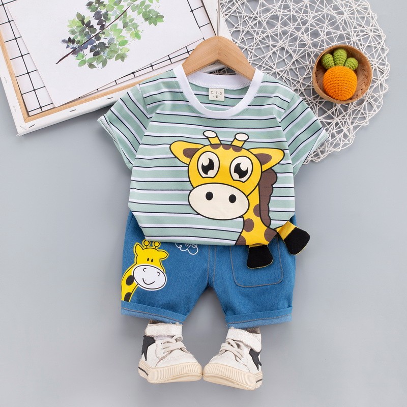 Summer Children Cotton Baby Boy Girl Clothes Cartoon Giraffe T Shirts Shorts 2pcs/set Infant Kids Fashion Toddler Tracksuits