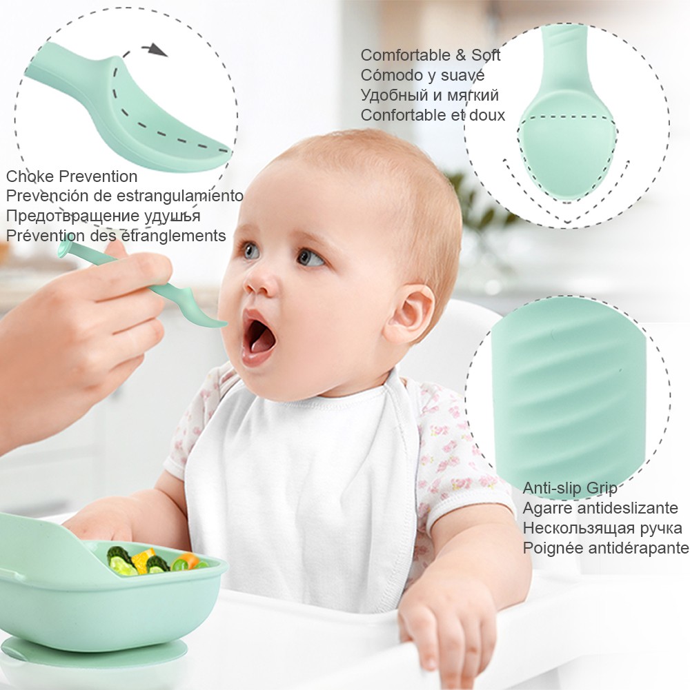 LOFCA 1 Set Baby Silicone Feeding Bowl Food Grade Liquid-Proof Suction Rotating Bowl Learning Dishes Tableware Children Plate