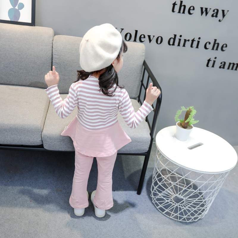 Toddler Girl Clothes Set Kids 2022 Fashion Infant Spring Autumn 2pcs Outfit Striped Fake Two Tops+Wide Leg Pants Baby Tracksuits