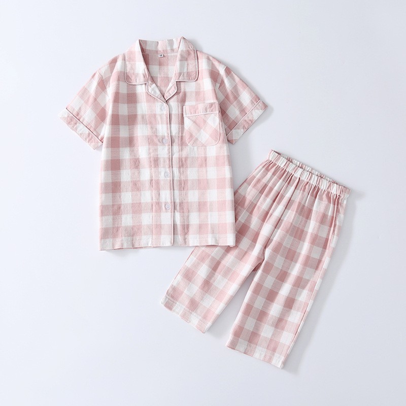 Baby Girls Fashion Plaid Pajamas 2 3 4 5 6 7 8 9 10 11 Years Baby Boy Soft Cotton Sleepwear Set Summer Summer