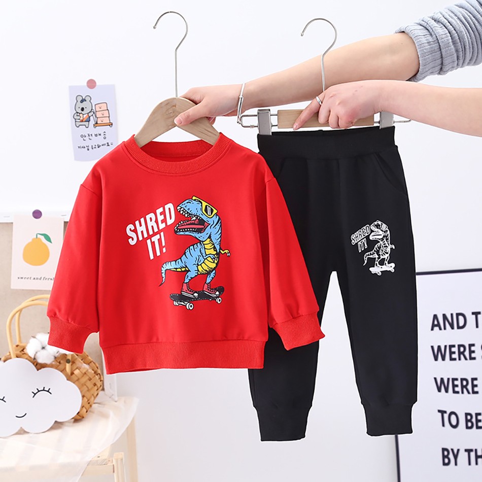 Baby Dinosuar Clothing Sets Boys Cartoon Long Sleeve Sweatshirt Tops Toddler Kids Girls Pants Suit Children Outfit