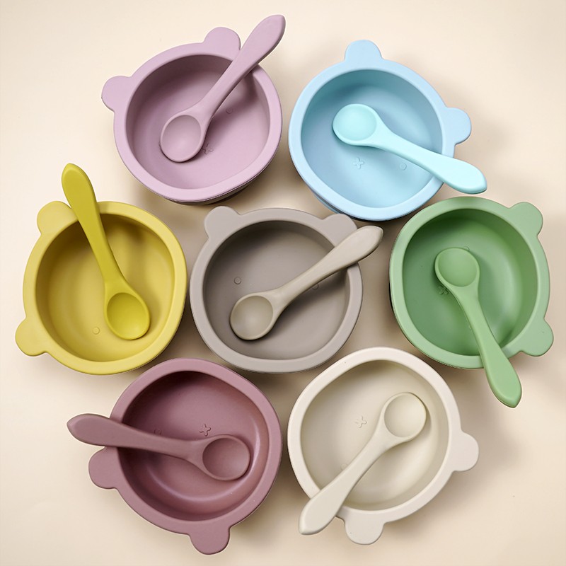 Wholesale new customized animal shaped bowl soft foldable baby spoon food grade waterproof silicone baby tableware