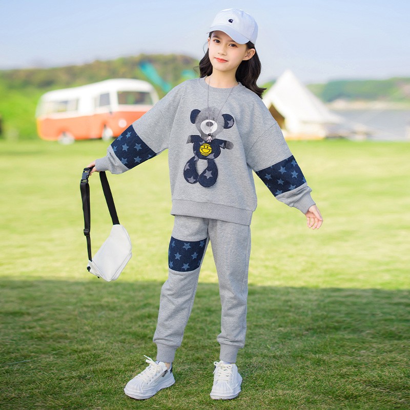 WKPK New Spring Autumn Girl Casual Clothes Sets 4-18 Years Students Outdoor Tracksuit Fashion Comfortable Family Kids Clothes