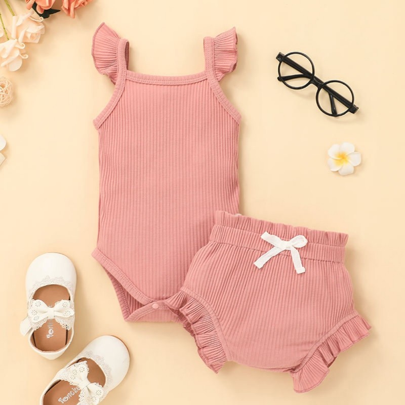 Summer Newborn Infant Baby Girls Ribbed Romper Triangle Pants Solid Color Baby Sets Toddler Outfits 0-18 Months For Baby