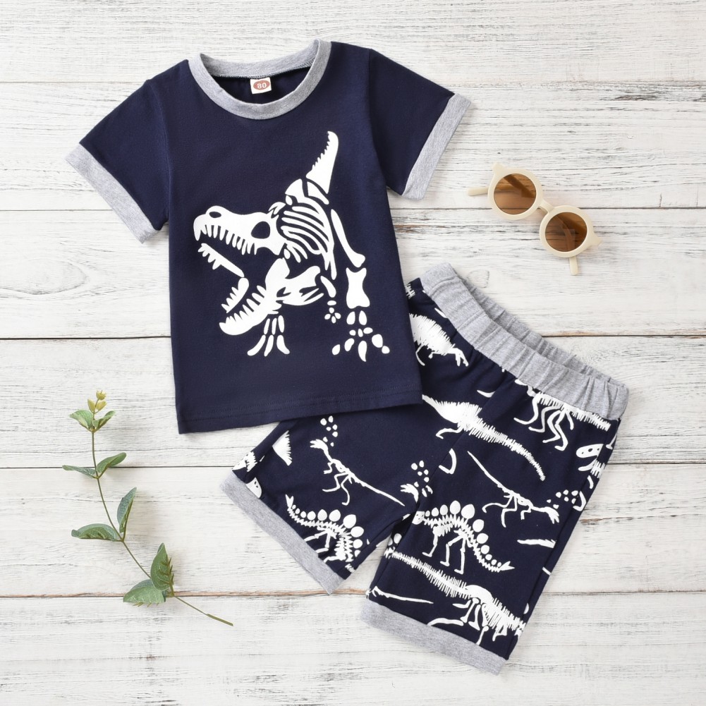 Baywell 2pcs/set Cute Cartoon Boys Clothes Children's Clothing Sets Boys Dinosaur Short Sleeve Shorts Set Casaul Suit 1-6 Years