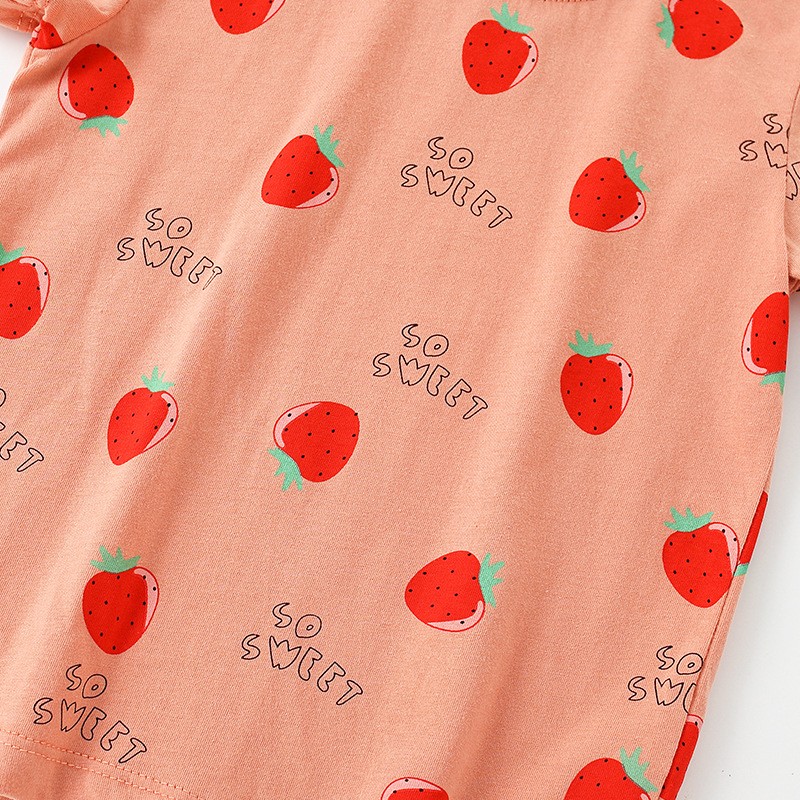 Summer Kids Girl Clothes Baby Strawberry Round Neck T-shirt Tops for Toddler Girls Baby Cloth Tee Outfits Casual Sports T Shirts