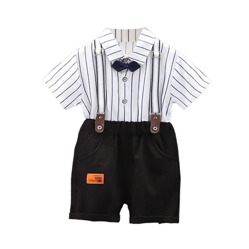 Summer Kids Boys Striped Shirt Straps Shorts Baby Boy Clothing Sets Short Sleeve Genetleman Suit 1-4 Years For Baby