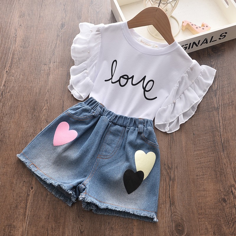 Menoea Kids Clothes Suits 2022 New Summer Fashion Children Lettern Printed T-shirt + Denim Shorts Sets Baby Girls Casual Clothes