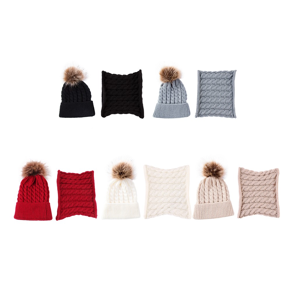 Girls Scarf and Hat Set Girls Pompon Hat Warm Winter Hat Knit Plain Color Raccoon Bones For Kids