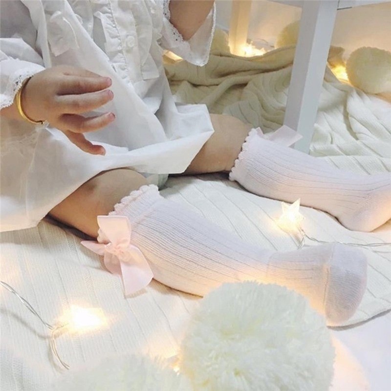 Kids Children Girls Socks With Bows Cotton Baby Girls Socks Soft Toddlers Long Socks For Kids Princess Knee High Socks