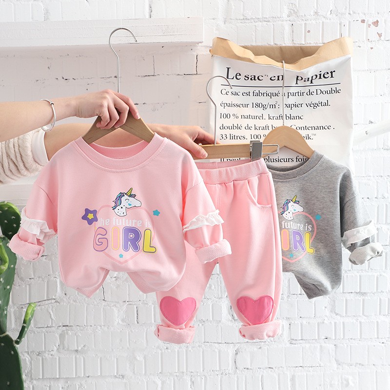 Baby Girls Clothes Sets Children Infant Fashion Cute Unicorn Love Print Outfits New Spring Autumn Toddler Sweatshirt + Pants 2pcs