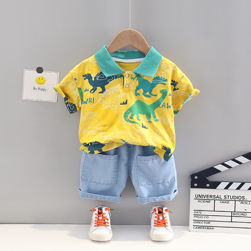 Baby Boy Kids Clothes Fashion Summer Lapel Cartoon Cute Short Sleeve Sports Shorts 2 Pieces Set 1 2 3 4 5 Years