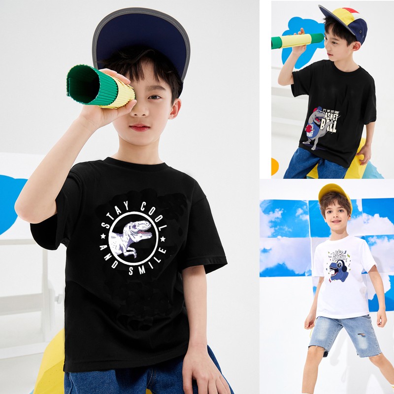 2022 Fashion Boys and Babies' Short Sleeve T-shirt Boys T-Rex Crewneck Dinosaur T-shirt Cotton Tops Tees Summer Clothes