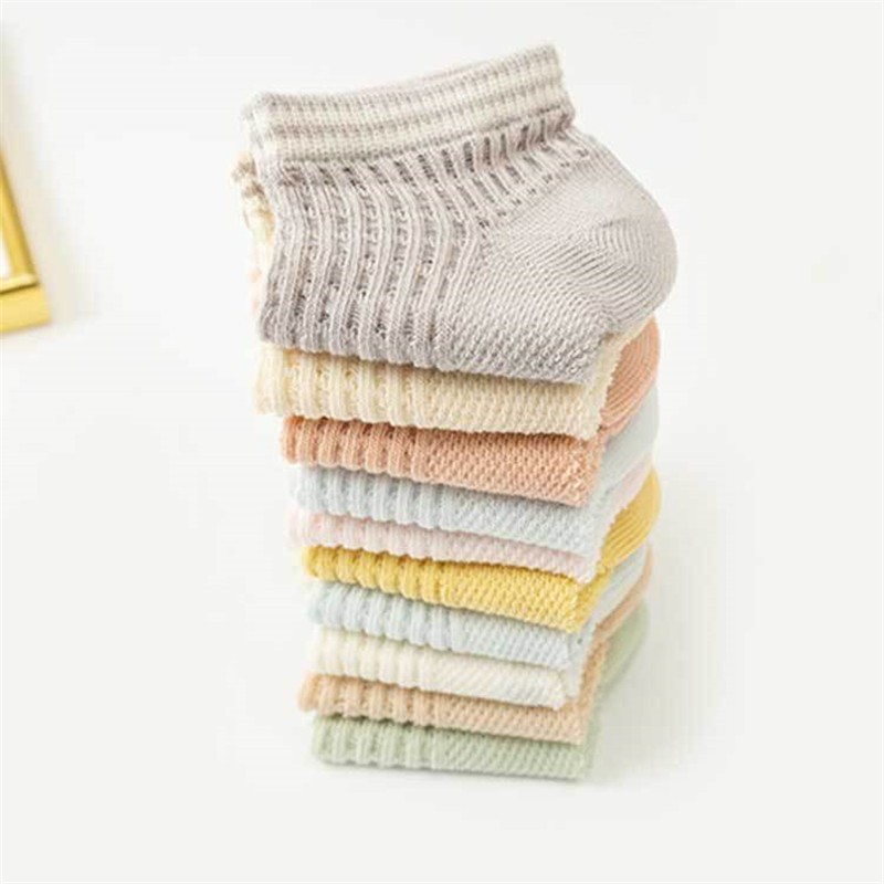 10 Pairs 3-15Y Baby Socks Summer Thin Cotton Short Mesh Children Socks Cute Breathable Jacquard Solid Socks Girl Boy Accessories