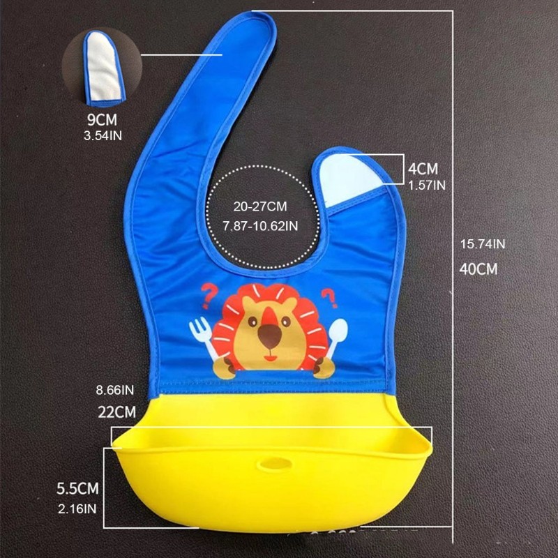 67JC Baby Cartoon Waterproof Bib Silicone Newborn Feeding Food Catcher Apron Pocket