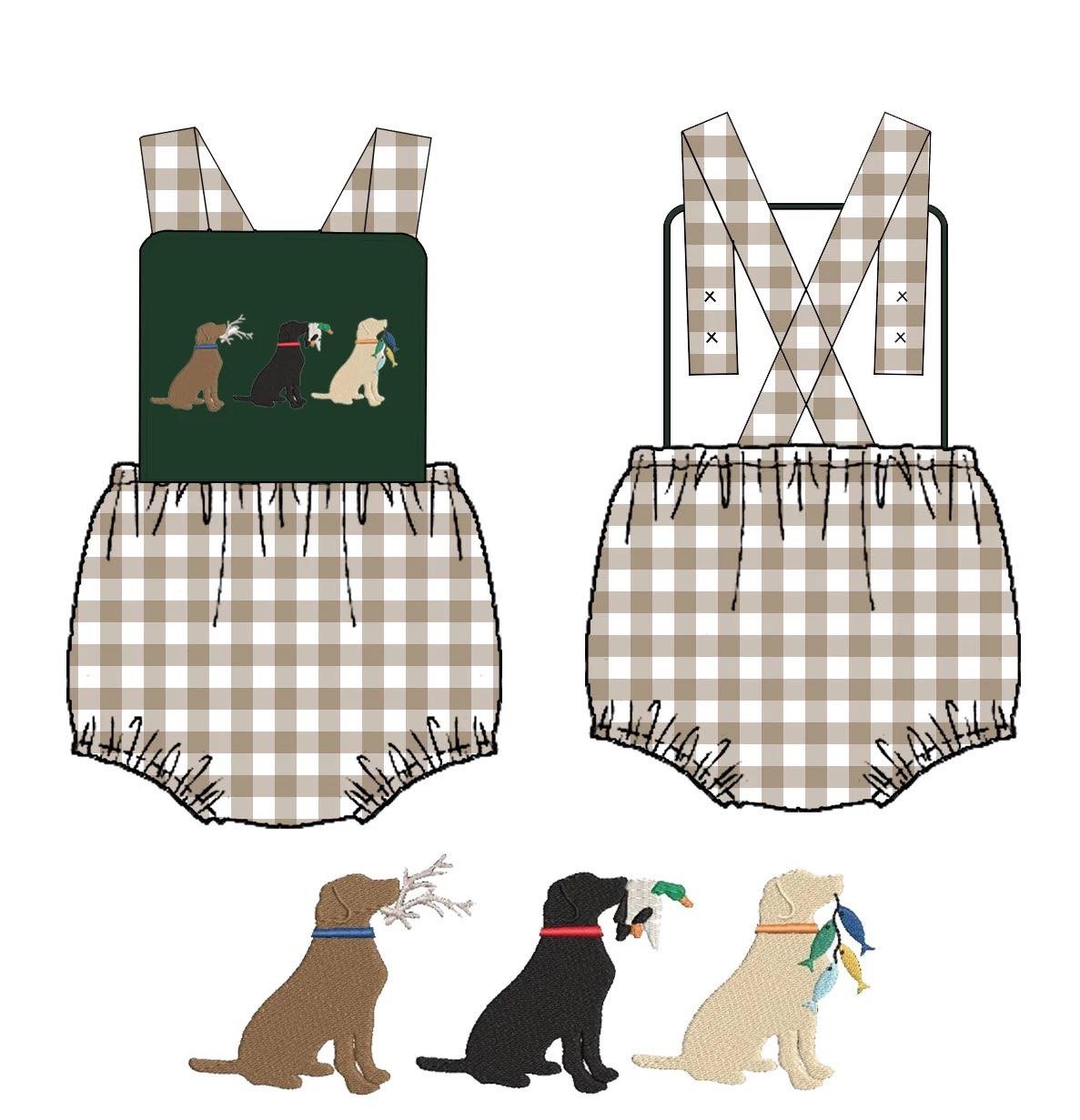 Baby Boys Clothing Sets Cute Dark Green Three Dog T-shirt + Coffee Lattice Casual Sports Shorts 1-8T Kids Outfits For Summer