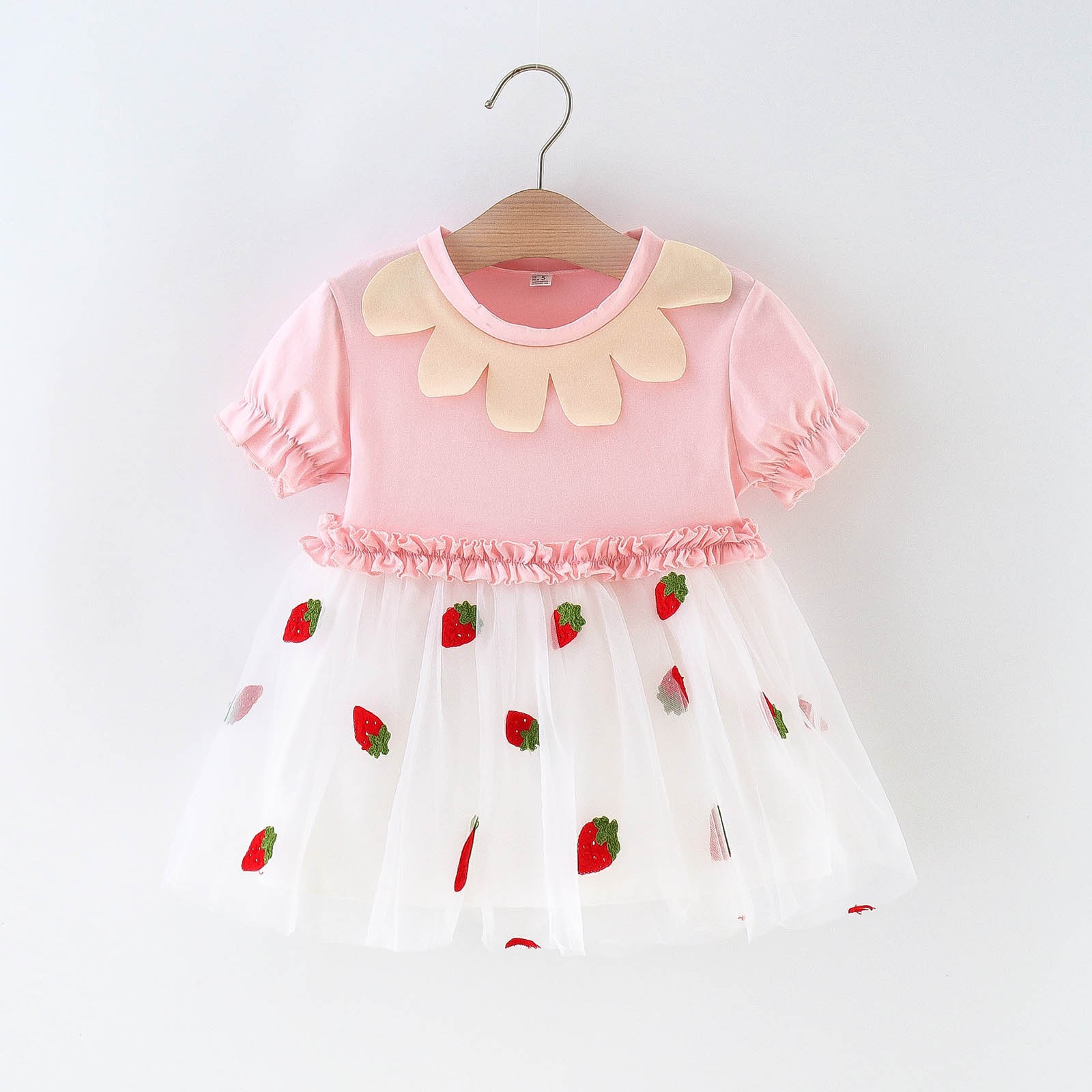 Cute Summer Short Sleeve Strawberry Print Dress Baby Kids Holiday Party Dresses Tulle Princess Dress For Girls