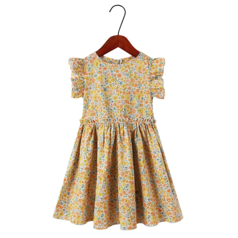 Girl Summer Dress 2022 New Casual Princess Dress Retro Small Floral Kids Dress Vestido 3-14Y G0005