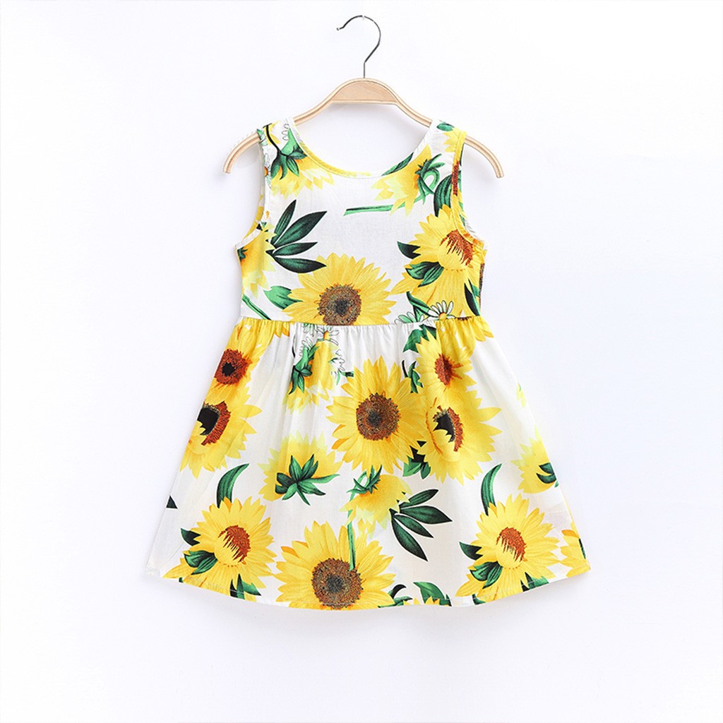 Children Kids Girl Elegant Dress Sleeveless Cute Sundress Print Back Bowknot Skirt Toddler Baby Summer Princess Dresses Clothes