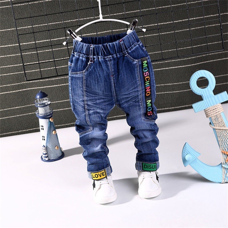 Baby Boys Girls Jeans Pants Kids Trousers 2-8Yrs Boys Girls Jeans Boys Casual Pants Letter Jeans Kids