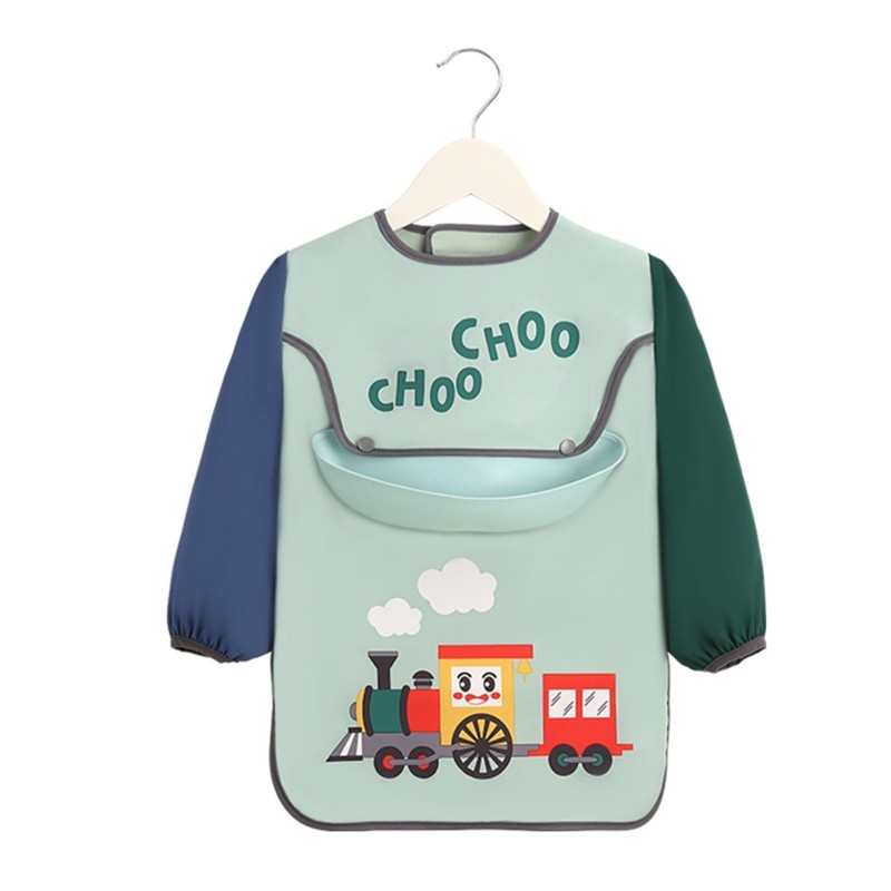 Children's Cartoon Printed Waterproof Baby Bib Adjustable Long Sleeve Baby Bib