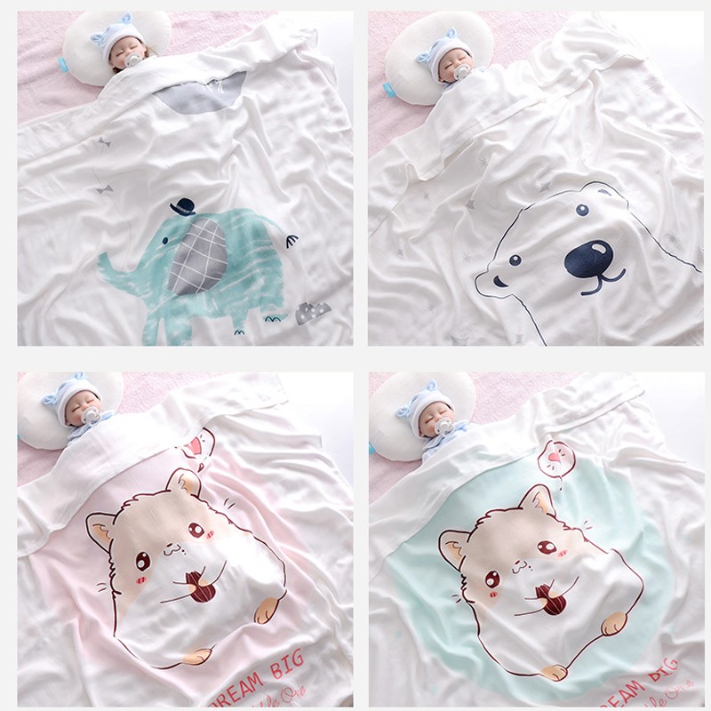 110x110cm Breathable Cartoon Bath Towel Newborn Swaddle Wrap High Quality Baby Blanket Infant Bedding Baby Ice Silk Blankets