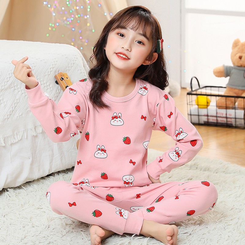 Easter Pajamas Kids Pajamas Girl Sleepwear Set Cotton Rabbit Top+Pants Pajama Outfit Long Sleeve 2pc Pink Children Night Clothes