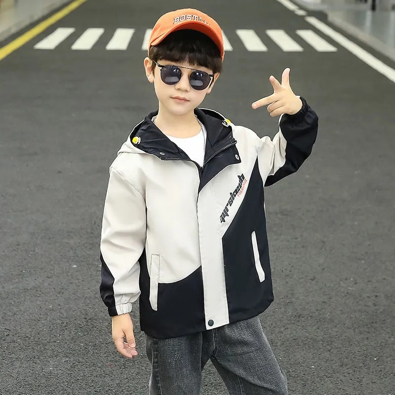 Spring autumn polyester jacket for boy new 2022 Korean version trendy cool fashion hooded windbreaker casual children's clothing