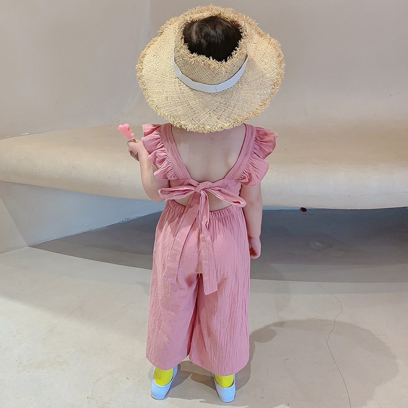 Summer Korean Cute Girls Jumpsuit Toddler Kids Open Back Sleeveless Clothes Wide Leg Pants