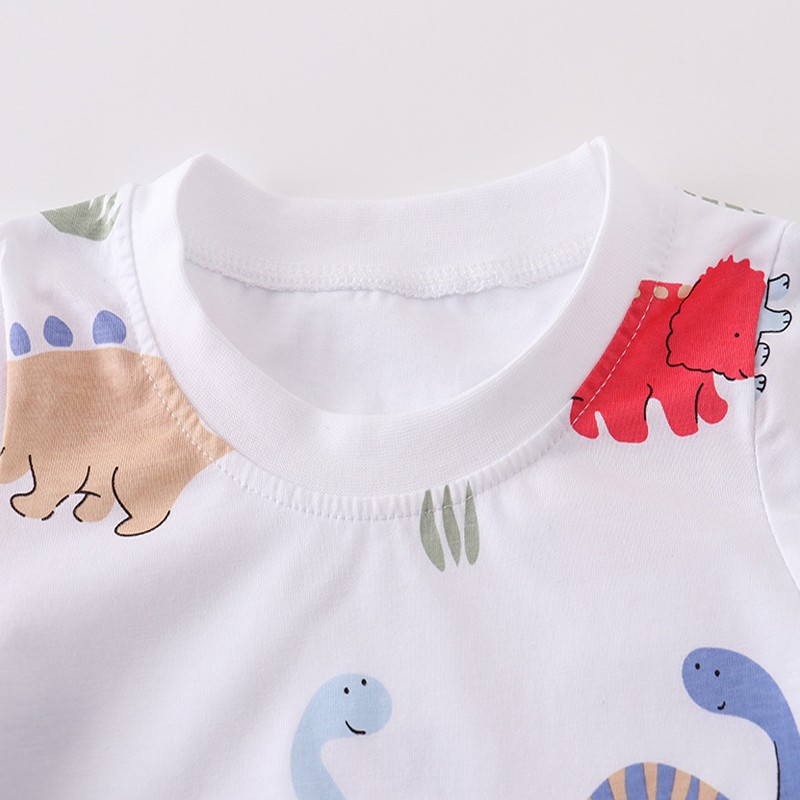 Jumping Meter Kids T-Shirt Cartoon Dinosaur Knitted Cotton Casual Breathable Short Sleeve Sports Tops Bottoming Shirt