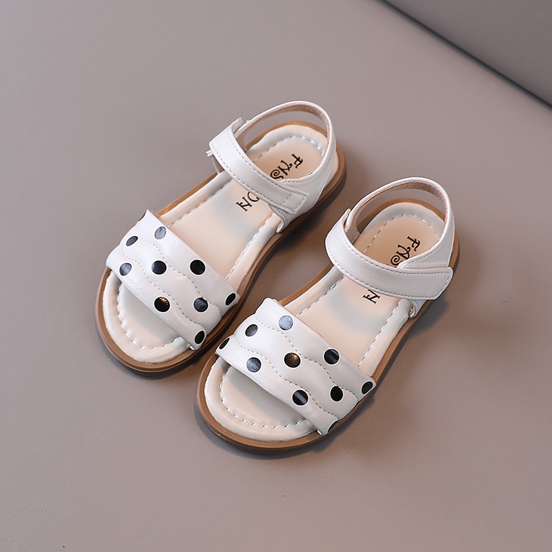 Summer Sandals for Girls Poca Dot Three Colors Breathable Rubber Sole 21-36 Baby Toddler Girl Sliders Soft Leather Kids Flats