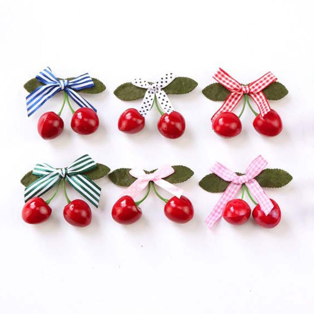 Baby Girl Cute Fruit Cherry Hair Clip Bar Lattice Dot Bow Barrettes Hairpin for Children Girls Handmade Fashion Kids Headwear