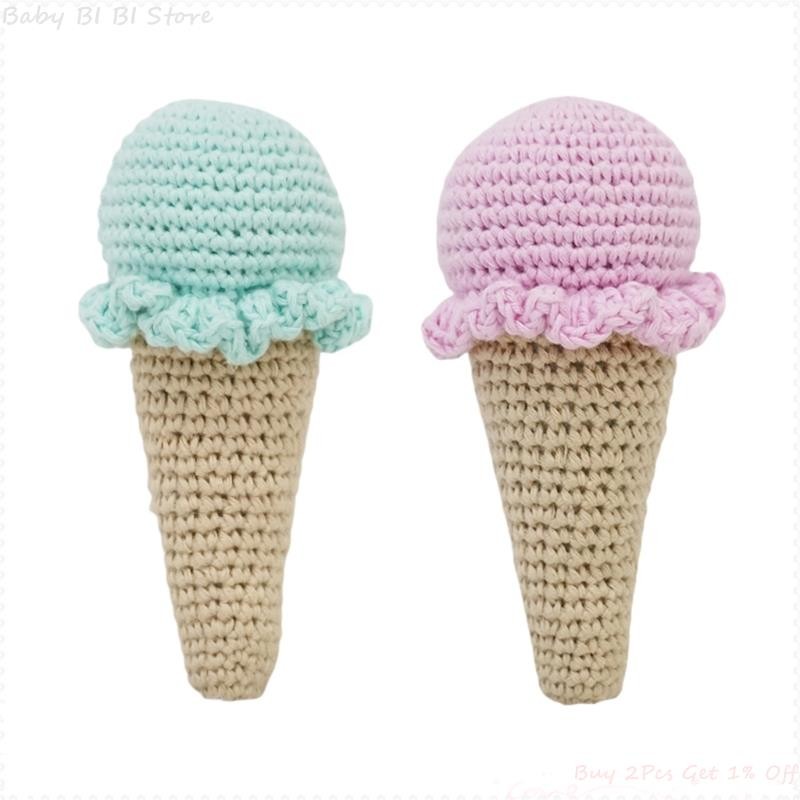 1pc DIY Crochet Ice Cream Rattle Toy Baby Teether Infant Teething Nursing Knitting Rattle Educational Montessori Toy