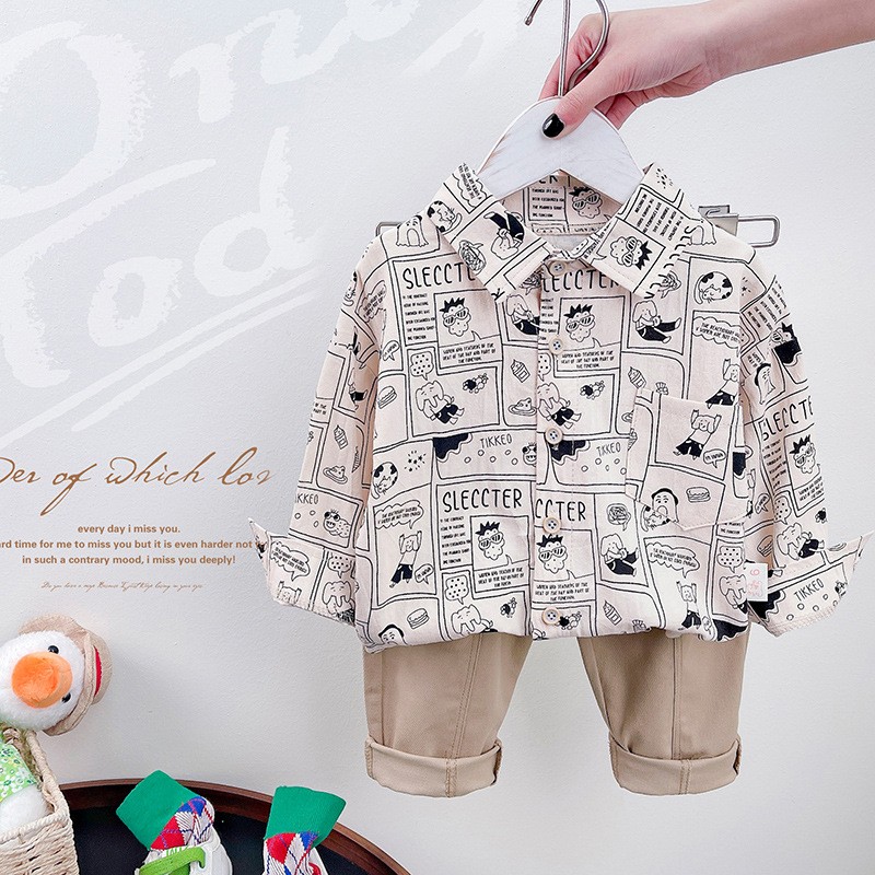 2022 spring autumn children boys 2pcs clothing set cartoon graffiti cotton t-shirts casual cargo pants baby boys clothes suit