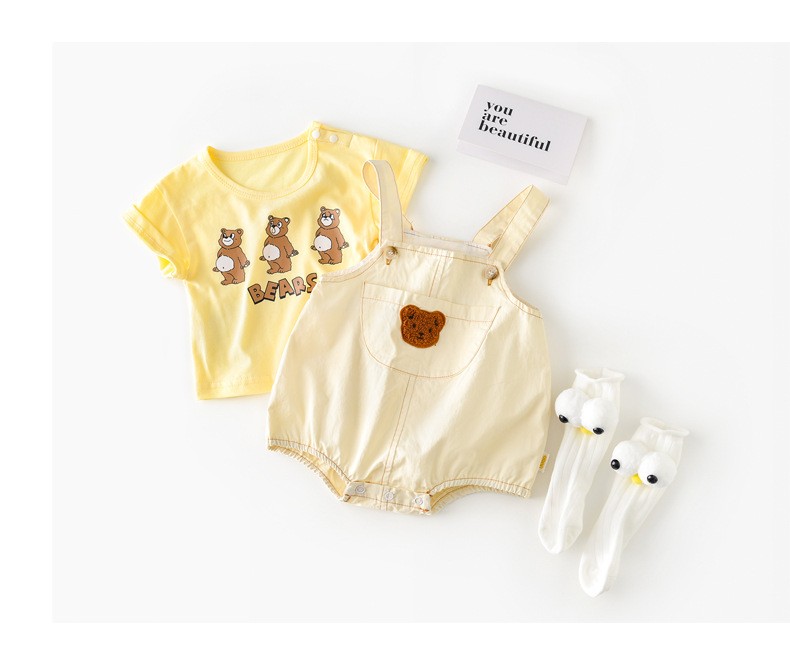 2022 summer baby bodysuits infant girls sleeveless one-piece baby towel bear embroidery newborn overalls boys cotton clothes