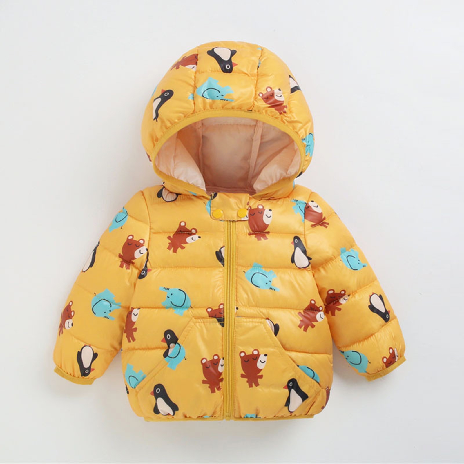 Cartoon Dinosaur Flower Print Hooded Cotton Down Jacket Baby Winter Cartoon Windproof Coat Hooded Warm Outerwear Jacket Freeship