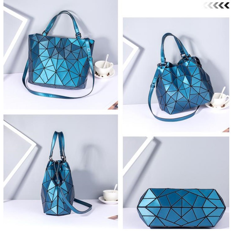 Women's Top Handle Handbag Hologram Matte Frosted High Quality Geometric Bucket Bag Feminine