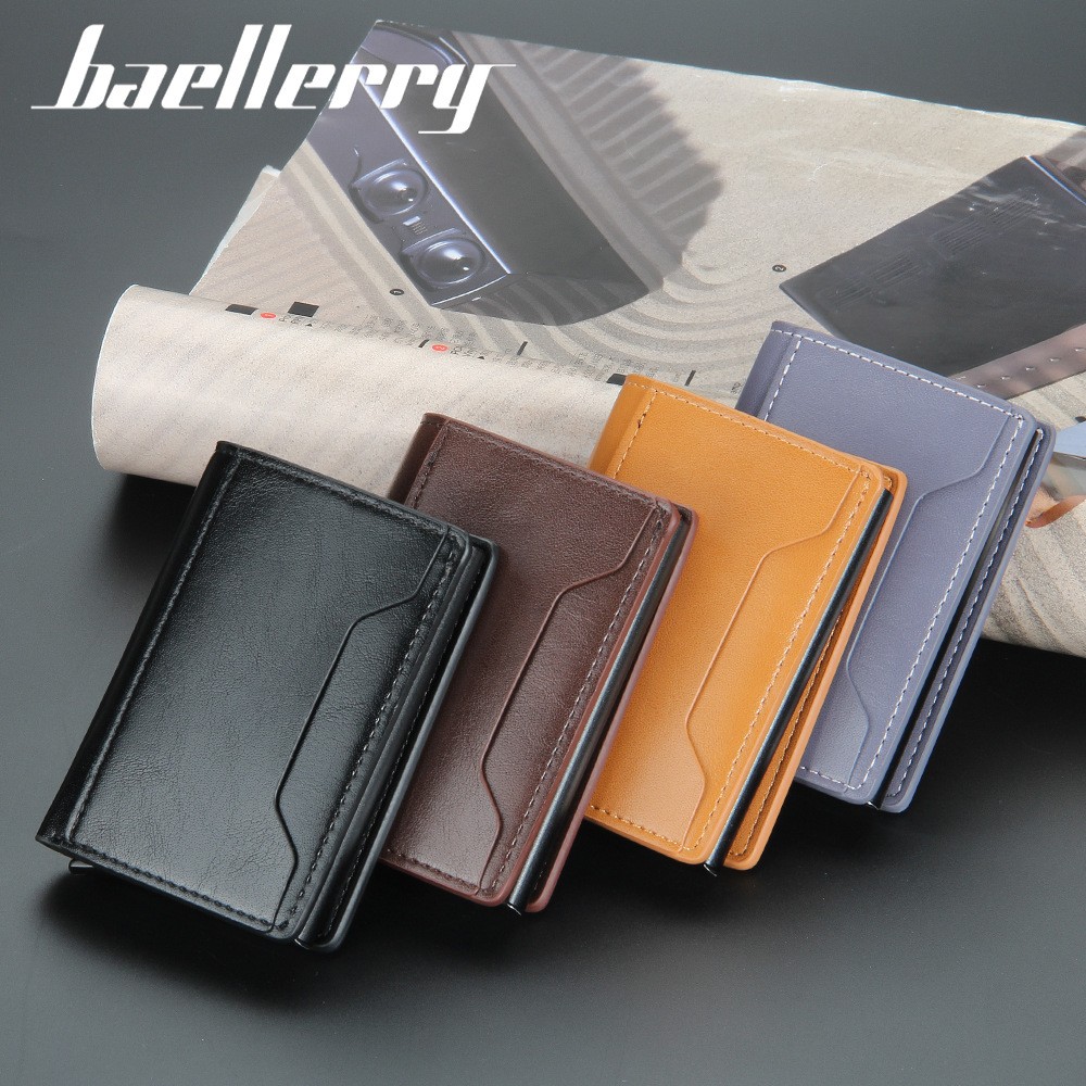 Men Slim Wallet PU Leather ID Card Holder RFID Anti-theft Smart Wallet Aluminum Alloy Credit Card Holder Mini Wallet for Women