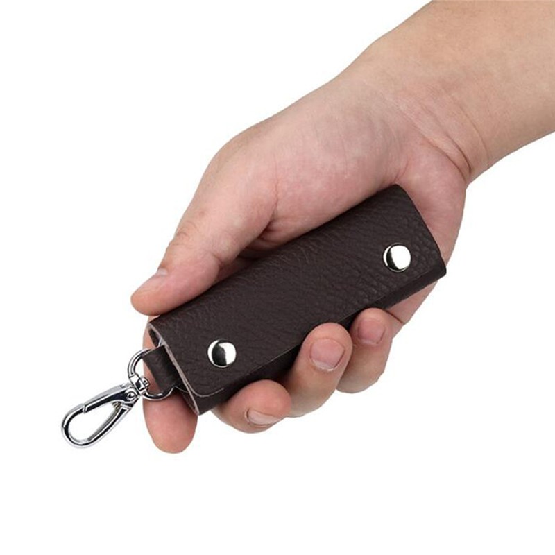 Portable High Quality Leather Key Case Double Snap Button Handmade Durable Simple Practical Color