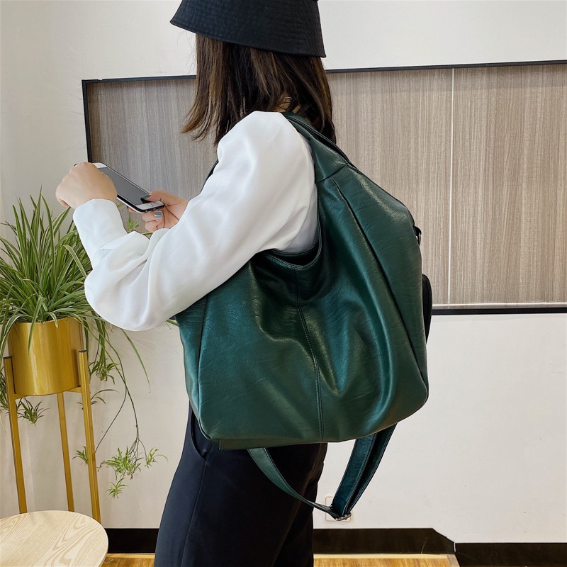 Green Unique Women Shoulder Bags Design Large Shopping Bag Large Capacity Hobos Bag Lady Soft Leather Messenger Bag Sac