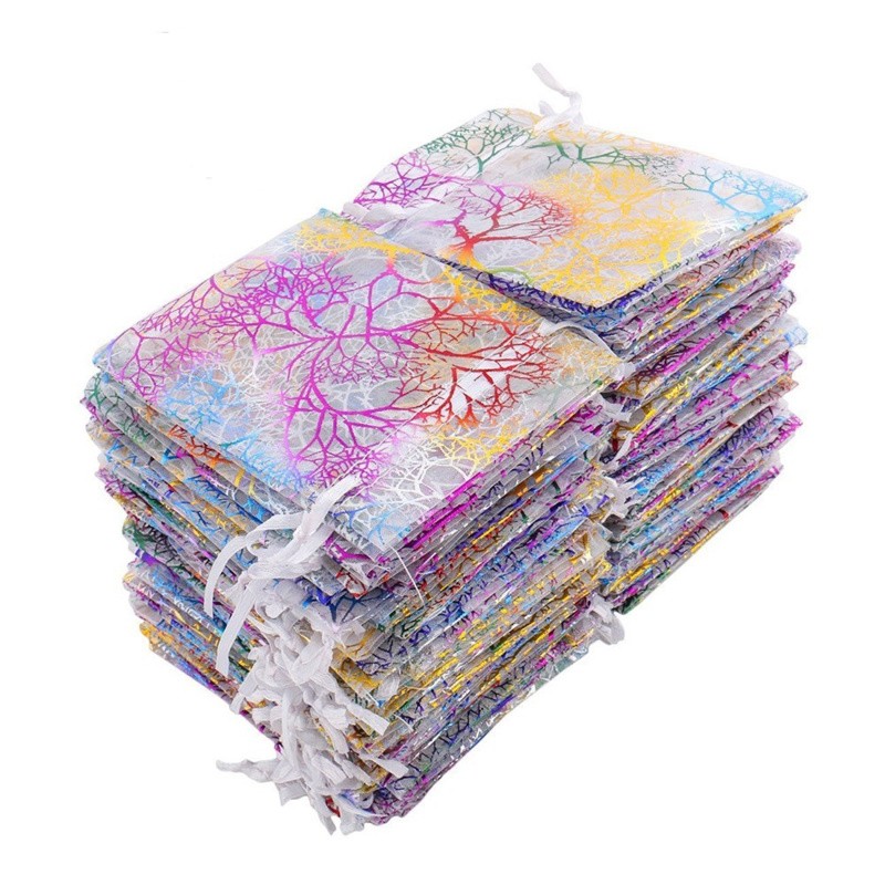 100pcs/lot Colorful Organza Drawstring Bags Pouch Bag Jewelry Packaging Bags Wedding Gift Bags