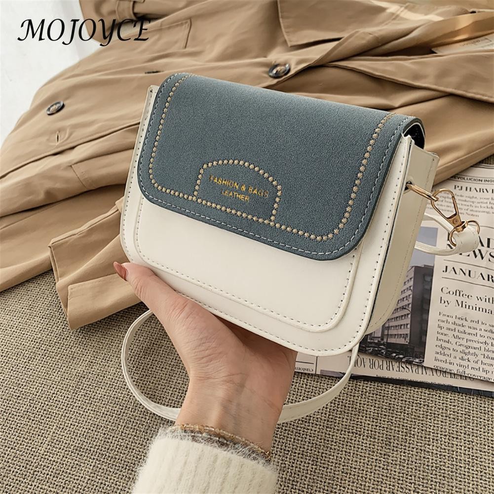 Creative Lady Embroidery Crossbody Bag PU Leather Pure Color Handbag Purse Flap Casual Messenger Bags